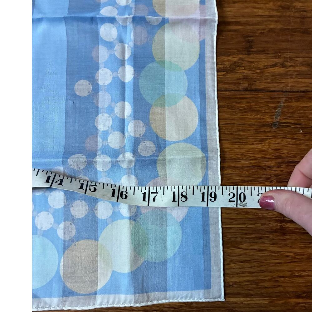 Celine Paris Cotton Handkerchief Scarf Blue Striped Pastel Circles 20” Square - Picture 6 of 6